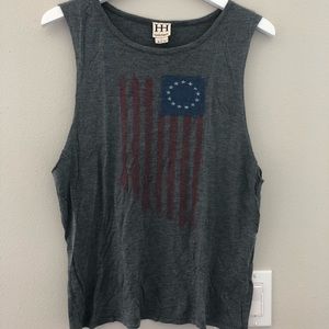 Haute Hippie Flag Muscle Tank in Charcoal Grey - S